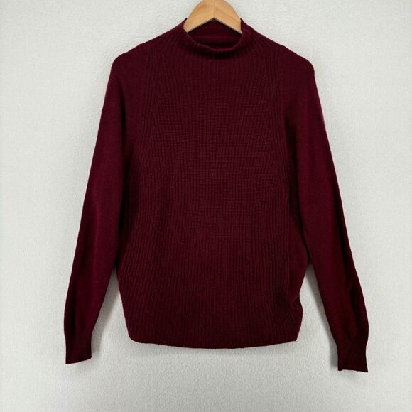 TAHARI Sweater M Pure Luxe Cashmere Mock Neck Ribbed Pullover Jumper Red - Picture 1 of 12